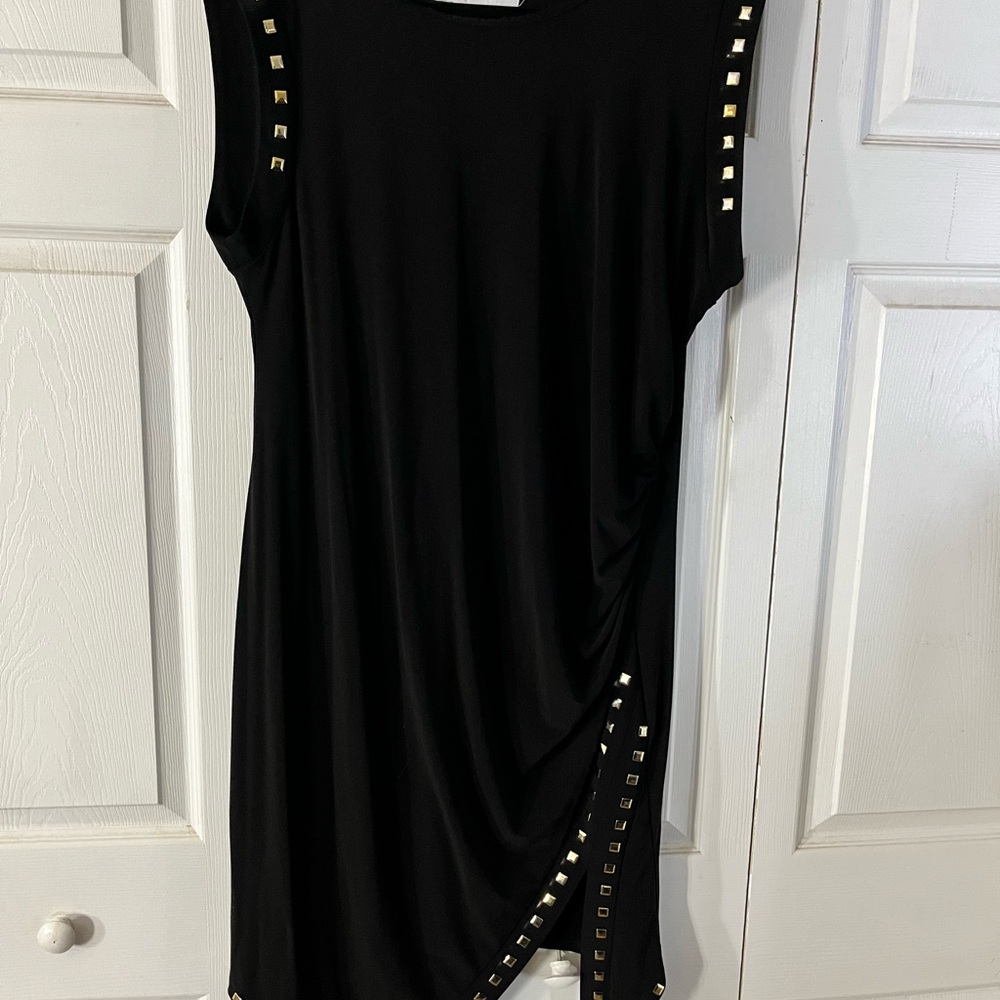 Emma & Michele Black Asymmetrical Embellished Cocktail Dress